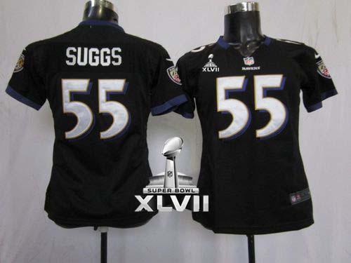 Ravens #55 Terrell Suggs Black Alternate Super Bowl XLVII Women's Stitched NFL Elite Jersey