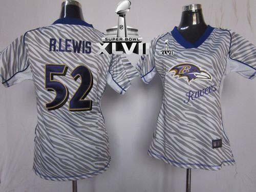 Ravens #52 Ray Lewis Zebra Super Bowl XLVII Women's Stitched NFL Elite Jersey