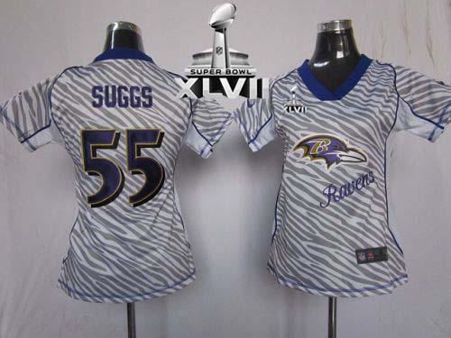 Ravens #55 Terrell Suggs Zebra Super Bowl XLVII Women's Stitched NFL Elite Jersey