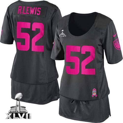 Ravens #52 Ray Lewis Dark Grey Super Bowl XLVII Women's Breast Cancer Awareness Stitched NFL Elite Jersey