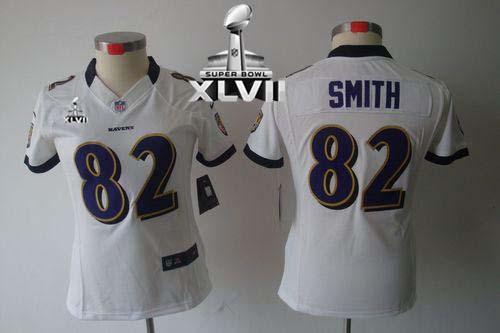 Ravens #82 Torrey Smith White Super Bowl XLVII Women's Stitched NFL Limited Jersey
