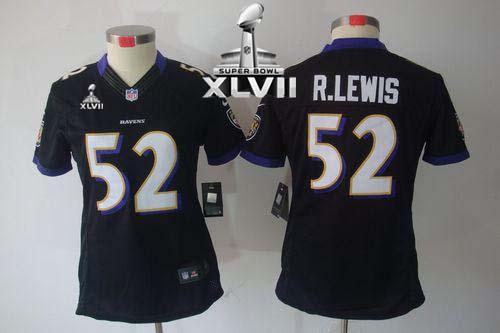 Ravens #52 Ray Lewis Black Alternate Super Bowl XLVII Women's Stitched NFL Limited Jersey