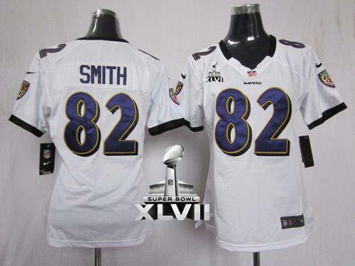 Ravens #82 Torrey Smith White Super Bowl XLVII Women's Stitched NFL Elite Jersey