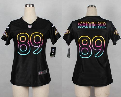 Ravens #89 Steve Smith Sr Black Women's NFL Fashion Game Jersey