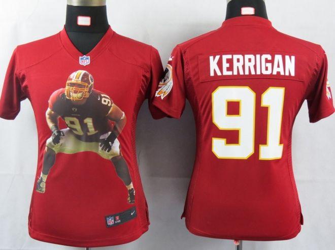 Redskins #91 Ryan Kerrigan Burgundy Red Team Color Women's Portrait Fashion NFL Game Jersey