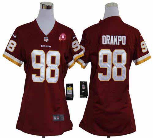 Redskins #98 Brian Orakpo Burgundy Red Team Color With 80TH Patch Women's Stitched NFL Elite Jersey