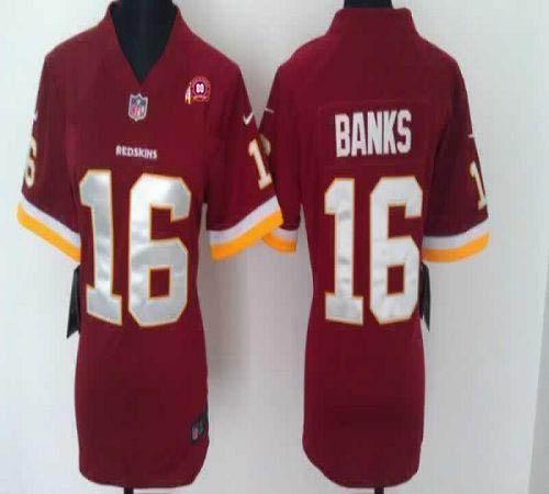 Redskins #16 Brandon Banks Burgundy Red Team Color With 80TH Patch Women's Stitched NFL Elite Jersey