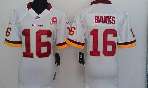 Redskins #16 Brandon Banks White With 80TH Patch Women's Stitched NFL Elite Jersey
