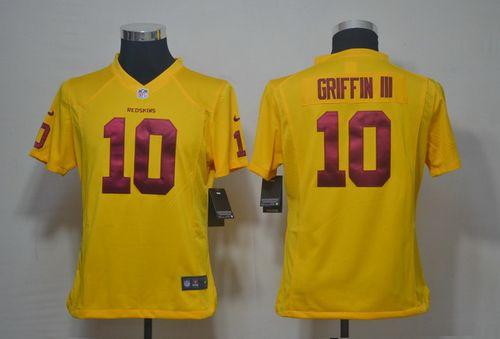 Redskins #10 Robert Griffin III Yellow Women's Stitched NFL Elite Jersey