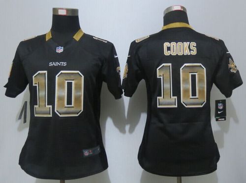 Saints #10 Brandin Cooks Black Team Color Women's Stitched NFL Elite Strobe Jersey