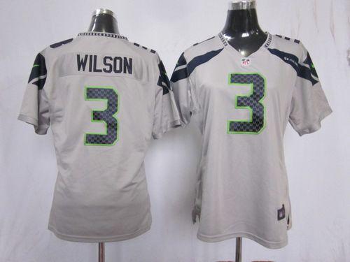 Seahawks #3 Russell Wilson Grey Alternate Women's Stitched NFL Elite Jersey