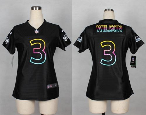 Seahawks #3 Russell Wilson Black Women's NFL Fashion Game Jersey