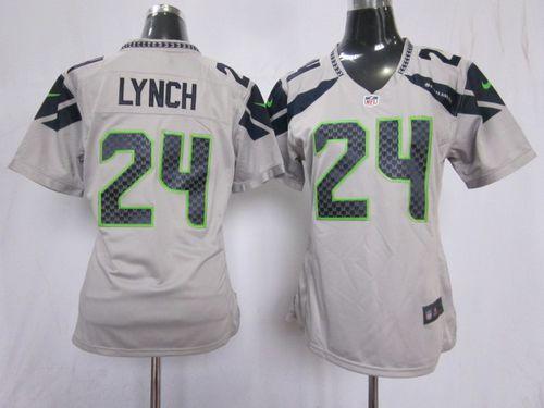 Seahawks #24 Marshawn Lynch Grey Alternate Women's Stitched NFL Elite Jersey