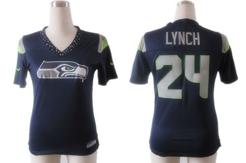 Seahawks #24 Marshawn Lynch Steel Blue Team Color Women's Team Diamond Stitched NFL Elite Jersey