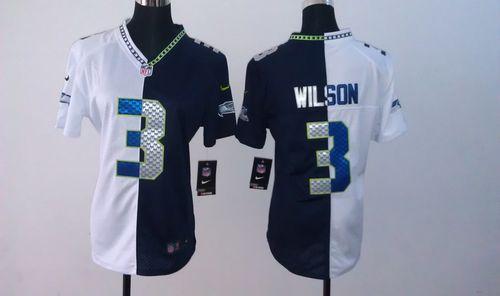 Seahawks #3 Russell Wilson Steel Blue/White Women's Stitched NFL Elite Split Jersey