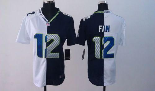  Seahawks #12 Fan Steel Blue/White Women's Stitched NFL Elite Split Jersey