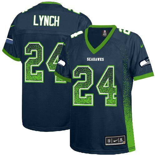 Seahawks #24 Marshawn Lynch Steel Blue Team Color Women's Stitched NFL Elite Drift Fashion Jersey