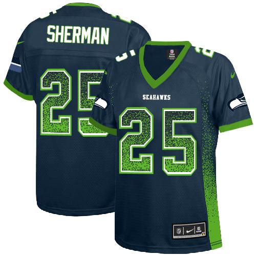 Seahawks #25 Richard Sherman Steel Blue Team Color Women's Stitched NFL Elite Drift Fashion Jersey