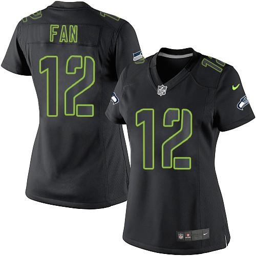 Seahawks #12 Fan Black Impact Women's Stitched NFL Limited Jersey