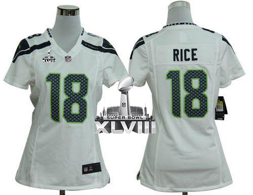 Seahawks #18 Sidney Rice White Super Bowl XLVIII Women's Stitched NFL Elite Jersey