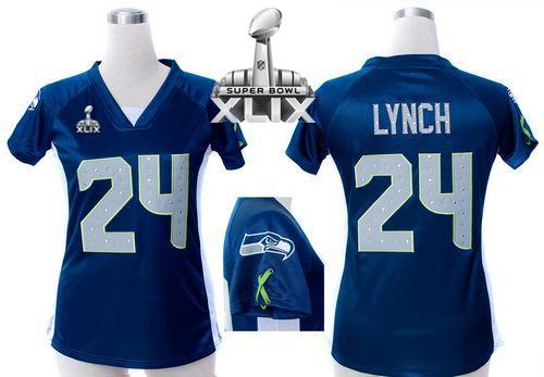Seahawks #24 Marshawn Lynch Steel Blue Team Color Draft Him Name & Number Top Super Bowl XLIX Women's Stitched NFL Elite Jersey