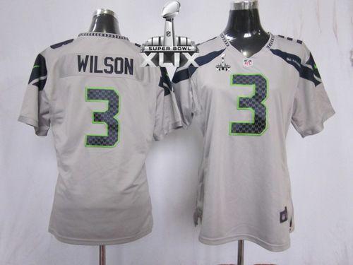 Seahawks #3 Russell Wilson Grey Alternate Super Bowl XLIX Women's Stitched NFL Elite Jersey