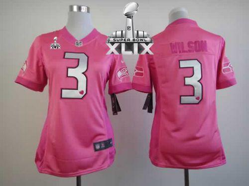 Seahawks #3 Russell Wilson Pink Super Bowl XLIX Women's Be Luv'd Stitched NFL Elite Jersey