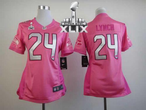Seahawks #24 Marshawn Lynch Pink Super Bowl XLIX Women's Be Luv'd Stitched NFL Elite Jersey