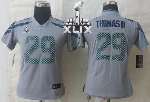 Seahawks #29 Earl Thomas III Grey Alternate Super Bowl XLIX Women's Stitched NFL Limited Jersey