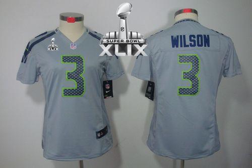 Seahawks #3 Russell Wilson Grey Alternate Super Bowl XLIX Women's Stitched NFL Limited Jersey