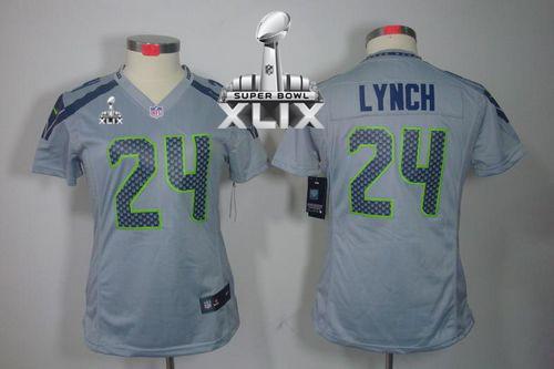 Seahawks #24 Marshawn Lynch Grey Alternate Super Bowl XLIX Women's Stitched NFL Limited Jersey