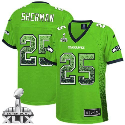 Seahawks #25 Richard Sherman Green Super Bowl XLIX Women's Stitched NFL Elite Drift Fashion Jersey