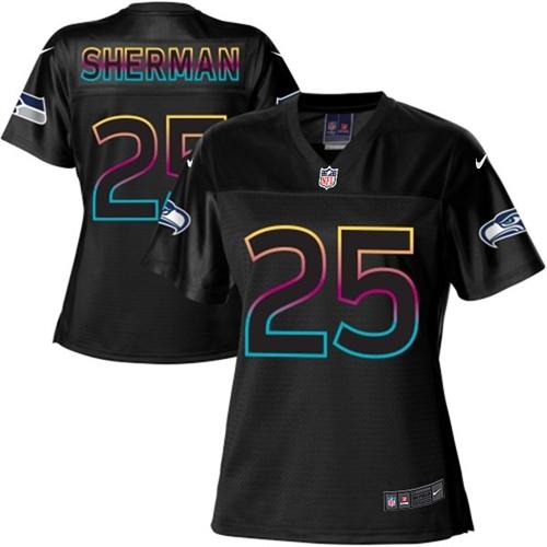 Seahawks #25 Richard Sherman Black Women's NFL Fashion Game Jersey