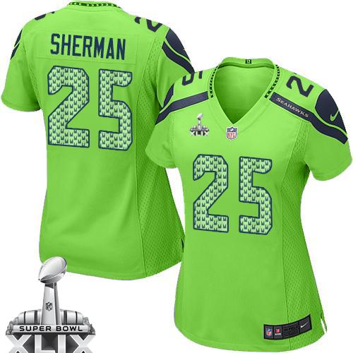 Seahawks #25 Richard Sherman Green Alternate Super Bowl XLIX Women's Stitched NFL Elite Jersey
