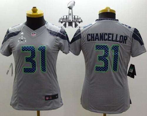 Seahawks #31 Kam Chancellor Grey Alternate Super Bowl XLIX Women's Stitched NFL Limited Jersey