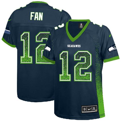 Seahawks #12 Fan Steel Blue Team Color Women's Stitched NFL Elite Drift Fashion Jersey