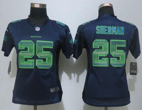 Seahawks #25 Richard Sherman Steel Blue Team Color Women's Stitched NFL Elite Strobe Jersey