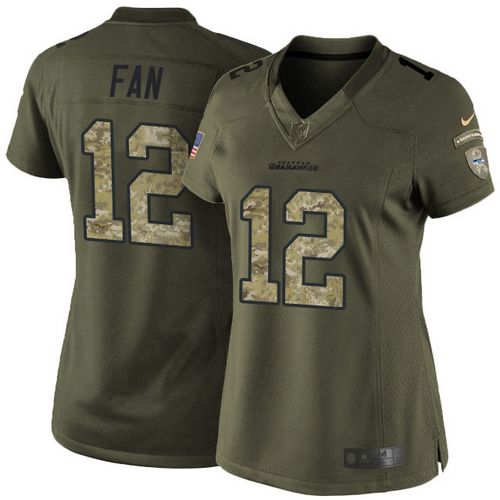Seahawks #12 Fan Green Women's Stitched NFL Limited Salute to Service Jersey