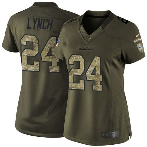 Seahawks #24 Marshawn Lynch Green Women's Stitched NFL Limited Salute to Service Jersey