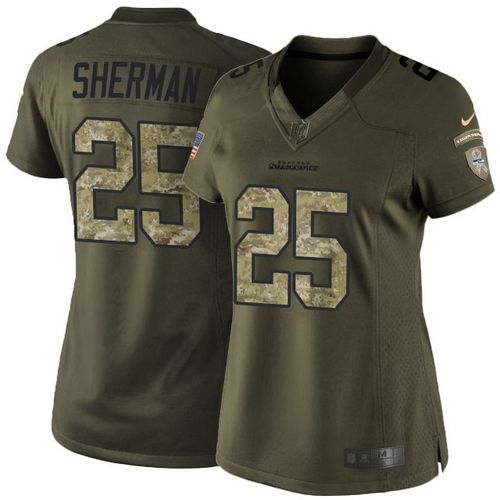 Seahawks #25 Richard Sherman Green Women's Stitched NFL Limited Salute to Service Jersey