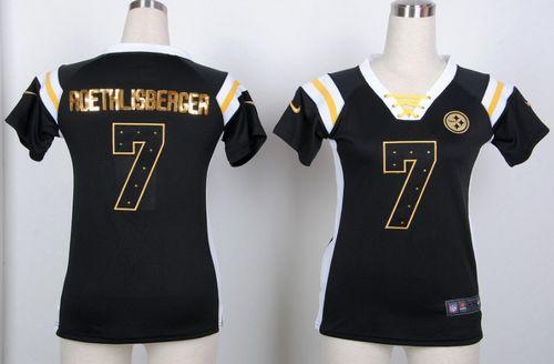 Steelers #7 Ben Roethlisberger Black Women's Stitched NFL Elite Light Diamond Jersey