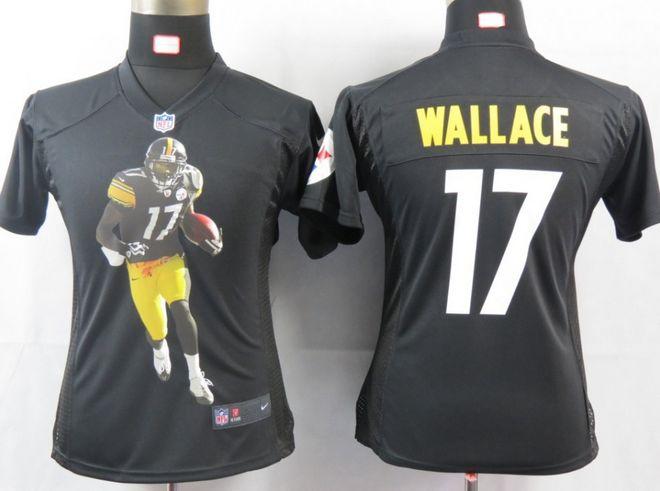 Steelers #17 Mike Wallace Black Team Color Women's Portrait Fashion NFL Game Jersey