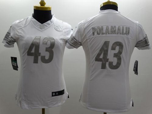 Steelers #43 Troy Polamalu White Women's Stitched NFL Limited Platinum Jersey