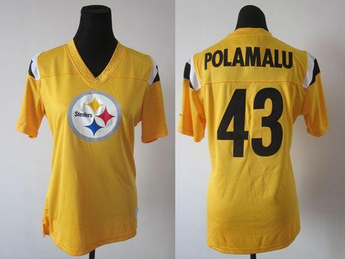 Steelers #43 Troy Polamalu Yellow Women's Stitched NFL Team Diamond Elite Jersey