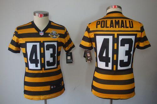 Steelers #43 Troy Polamalu Yellow/Black Alternate Women's Stitched NFL Limited Jersey