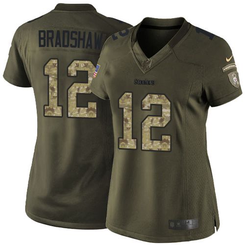 Steelers #12 Terry Bradshaw Green Women's Stitched NFL Limited Salute to Service Jersey