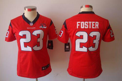Texans #23 Arian Foster Red Alternate With 10th Patch Women's Stitched NFL Limited Jersey
