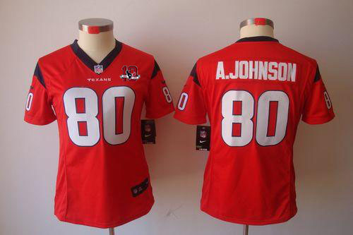 Texans #80 Andre Johnson Red Alternate With 10th Patch Women's Stitched NFL Limited Jersey