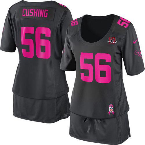 Texans #56 Brian Cushing Dark Grey With 10TH Patch Women's Breast Cancer Awareness Stitched NFL Elite Jersey