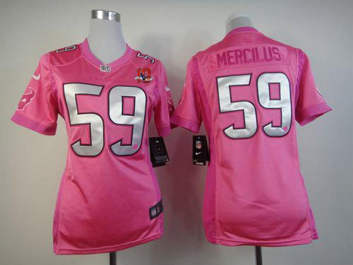 Texans #59 Whitney Mercilus Pink With 10TH Patch Women's Be Luv'd Stitched NFL Elite Jersey